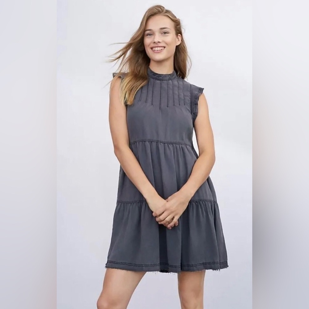 Anthropologie Jenee Tiered Tunic Mini Dress in Gray - Size Medium